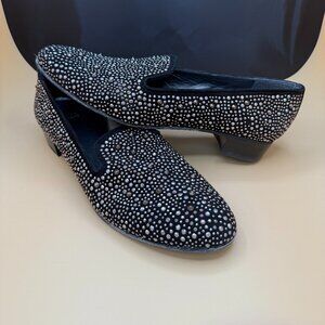 Stuart Weitzman Slipbead Studded Black Smoking Loafers Slip On Leather Size 10